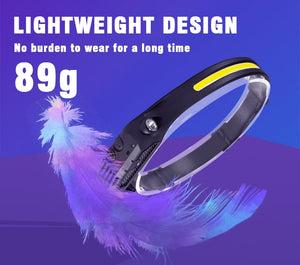 Sensor Headlamp COB LED Head Lamp Flashlight USB Rechargeable Head Torch with 5 Lighting Modes
