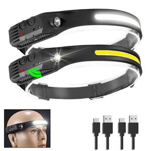Sensor Headlamp COB LED Head Lamp Flashlight USB Rechargeable Head Torch with 5 Lighting Modes