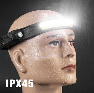 Sensor Headlamp COB LED Head Lamp Flashlight USB Rechargeable Head Torch with 5 Lighting Modes