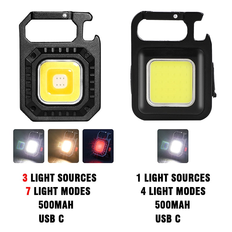 Multifunctional Mini Glare COB Keychain Light USB Charging Emergency Lamps