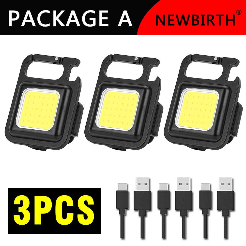 Multifunctional Mini Glare COB Keychain Light USB Charging Emergency Lamps