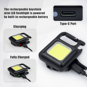 Multifunctional Mini Glare COB Keychain Light USB Charging Emergency Lamps
