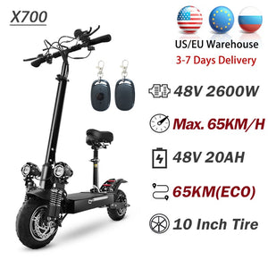 52V 2600W Dual Motor Electric Scooter 75 km/h Fast E Scooter with Seat 10 Inch Off road Tire