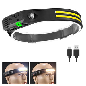 Sensor Headlamp COB LED Head Lamp Flashlight USB Rechargeable Head Torch with 5 Lighting Modes
