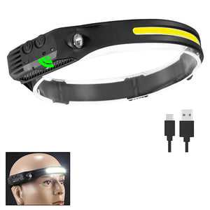 Sensor Headlamp COB LED Head Lamp Flashlight USB Rechargeable Head Torch with 5 Lighting Modes